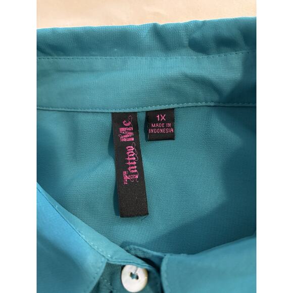 Tattoo Me Women Blouse 1X Button Up Roll Tab Sleeve Lace Bella Swan Twilight - Picture 10 of 11